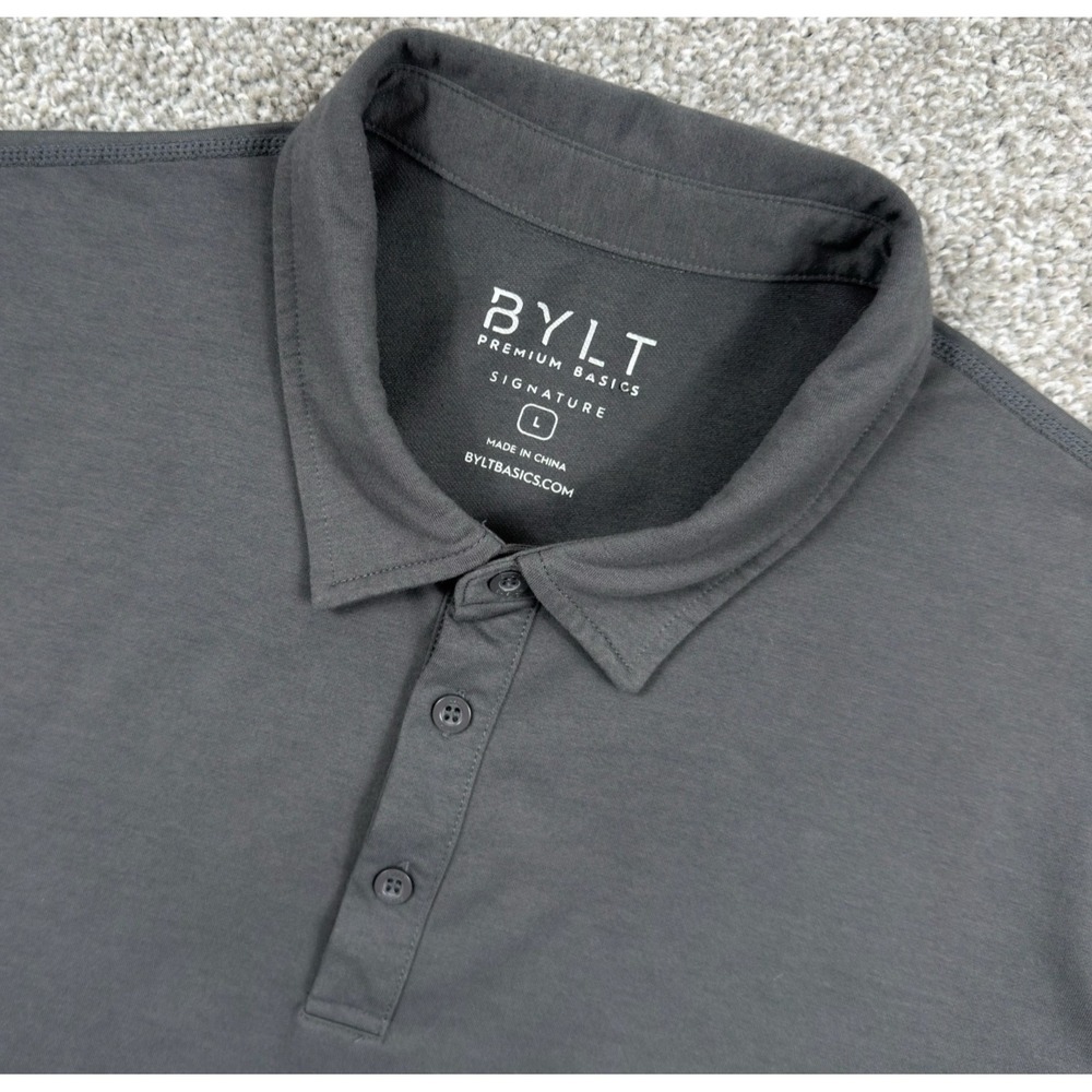 BYLT Basics Signature Polo Mens L Gray Stretch Short Sleeve Premium Golf Shirt